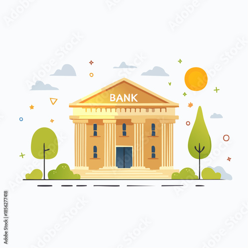 Stylized Illustration of a Classical Bank Building.