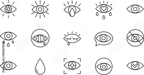 Outline Vector Icon Set of Eyes Representing Vision Observation Optical Health Surveillance Crying Emotions and Digital Security Concepts