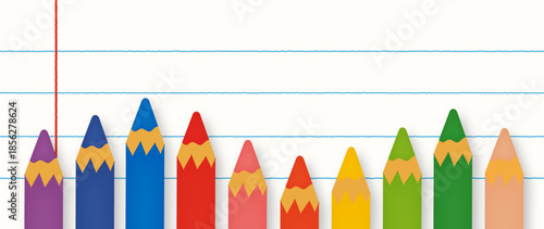 ノートの線と色鉛筆のグラデーションのイラスト背景素材/Illustration background material of notebook lines and colored pencil gradation