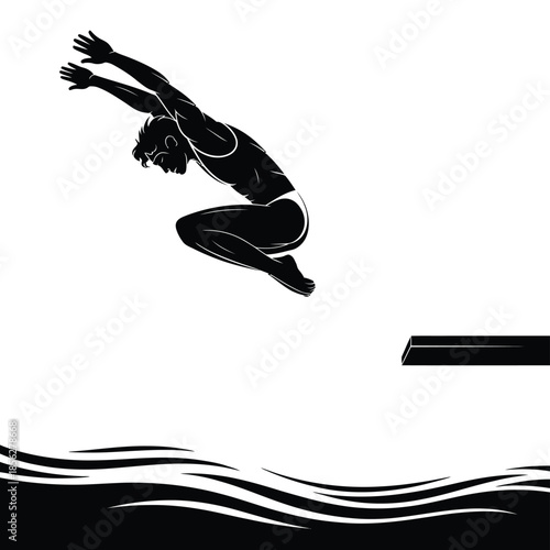 Silhouette of a person diving from a platform into water