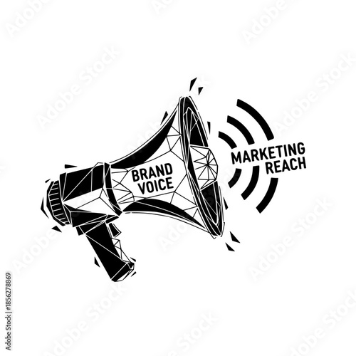megaphone icon with text for brand voice and marketing reach