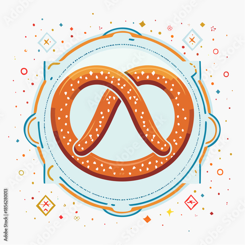 Stylized Pretzel Illustration with Decorative Elements and Orange Color.