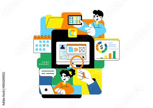 Remote Team Collaboration Tools Vector Illustration For Digital Workspace Communication, Online Project Management, and Virtual Teamwork Background