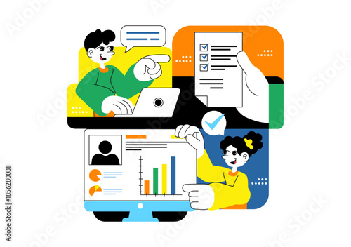 Remote Team Collaboration Tools Vector Illustration For Digital Workspace Communication, Online Project Management, and Virtual Teamwork Background