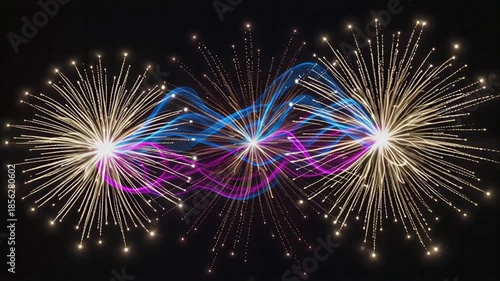 Abstract colorful fireworks light trails on dark background
