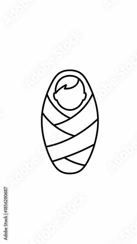 Simple Line Drawing of Wrapped Baby.