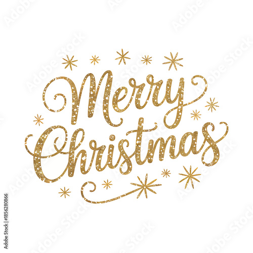 Golden glitter lettering spells out merry christmas with festive sparkles