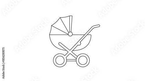 Simple Line Drawing of Baby Stroller.