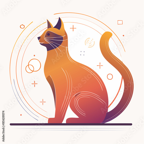 Stylized White Cat with Orange and Black Markings.