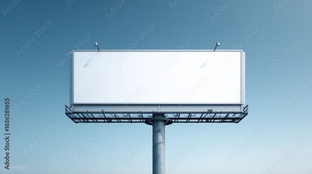 Obraz premium Blank Billboard Against Blue Sky: Outdoor Advertising Mockup for Commercial Campaigns and Promotional Opportunities