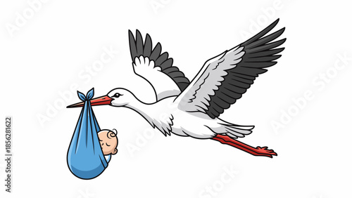 Stork Delivering Baby in Blanket Illustration.