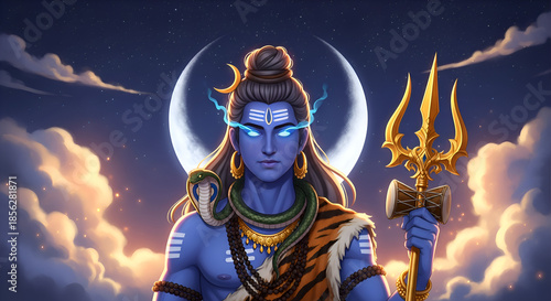 Hindu festival Maha Shivratri. Vector illustration Of Shivratri, Maha Shivratri with hindi massage om maha shivaya.