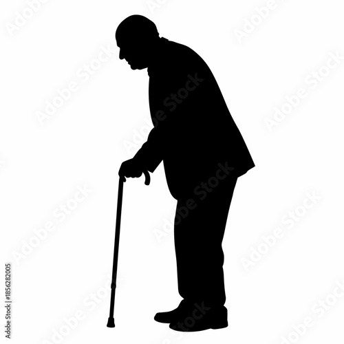 Elderly Man Using Walking Stick Silhouette.