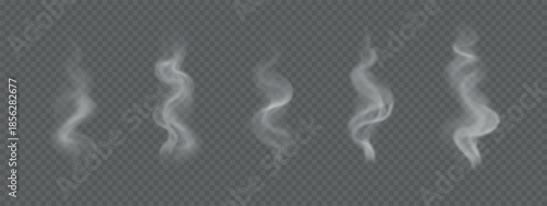 Smoke from tea, coffee, food. Wavy, realistic steam isolated on transparent background