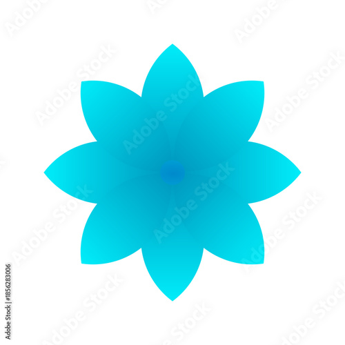 Abstract cyan gradient flower shape with eight petals on a white background, vector graphic design element