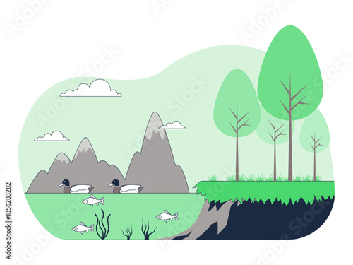 Natural bioregulation counteracts biopredation, a natural pest control method. Ecosystem vector illustration. Flat illustration concept.