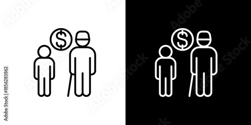 Outline vector icon representing intergenerational financial planning, elder care support, and future wealth management for families