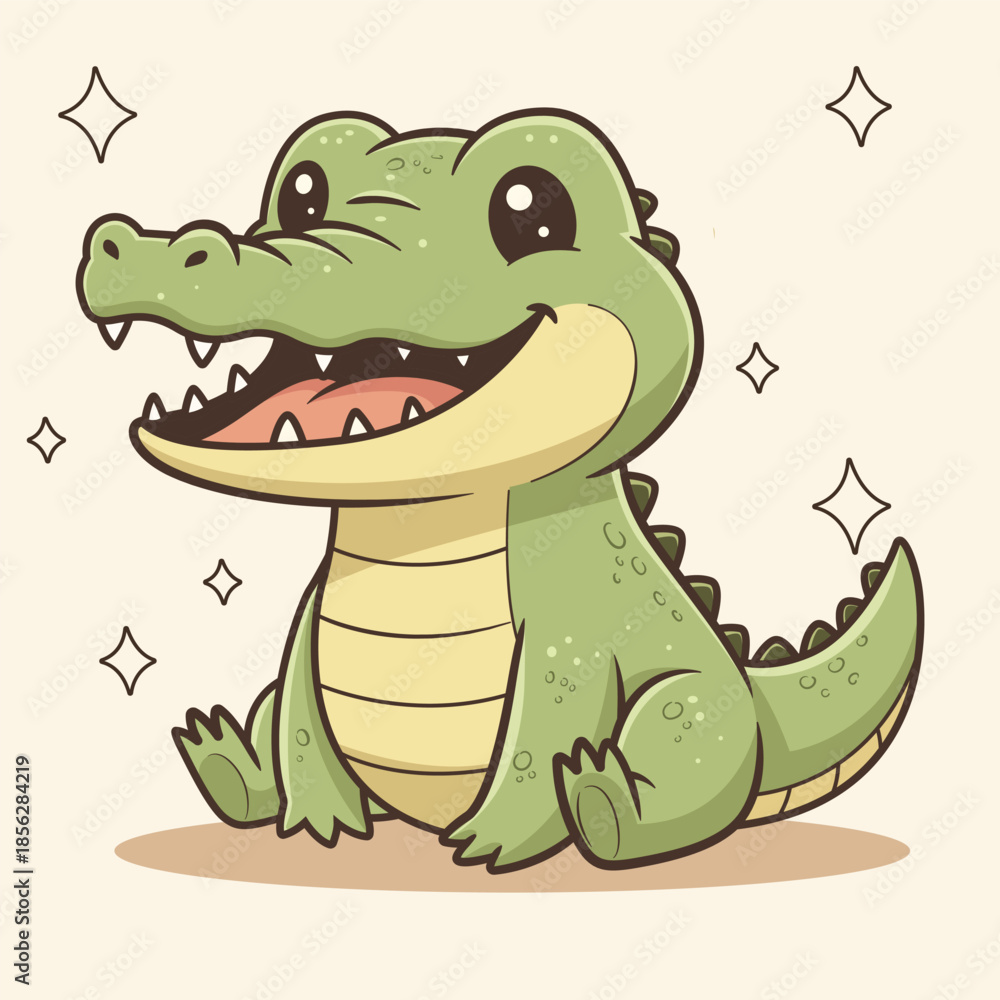 Obraz premium Adorable Cartoon Crocodile Character Smiling Vector Art