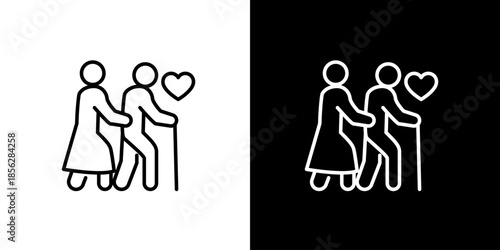 Single icon of senior couple walking together, symbolizing enduring love and compassionate support in later life, a testament to lasting companionship and mutual care