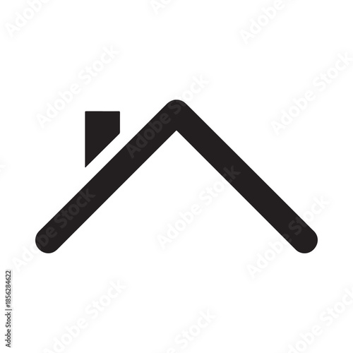 A simple black and white illustration depicting the outline of a house s roof and chimney