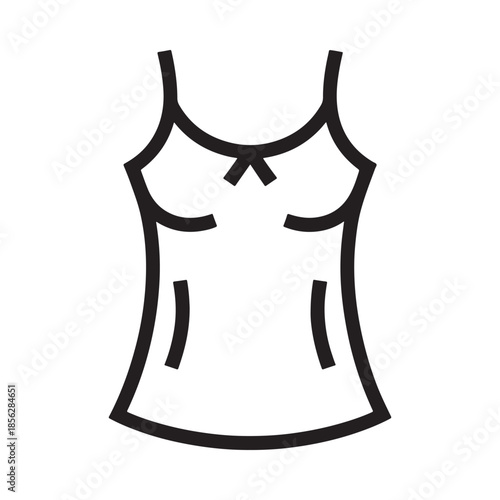A simple black and white line drawing depicts a sleeveless top or tank top garment clearly outlined