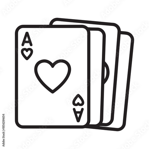 A simple black and white illustration depicts a small stack of playing cards with an ace of hearts visible