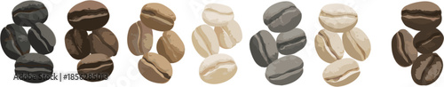 A bunch of coffee beans isolated on a white background, vector illustration.