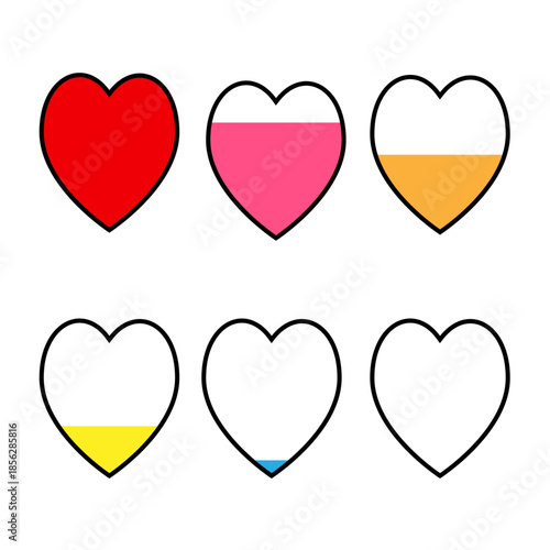 生命力やHPを表現するハート型ゲージのシンプルなUIアイコンイラスト素材