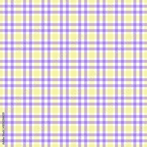 Pastel purple and yellow gingham pattern background. Soft aesthetic checkered fabric texture for scrapbooking and spring designs. 