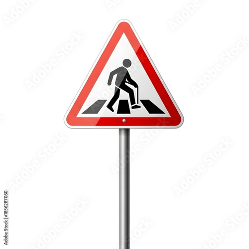 Free Download A warning sign indicating a pedestrian crossing, featuring a silhouette of an elderly person with a cane crossing a crosswalk. - GFXLoad