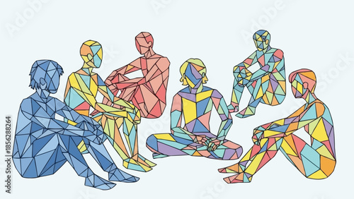 Diverse group of people sitting together in a circle.