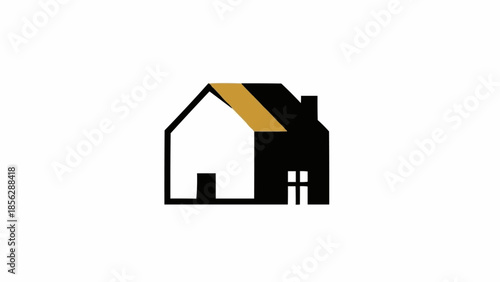 Minimalist House Logo Design with Black and Gold Elements.
