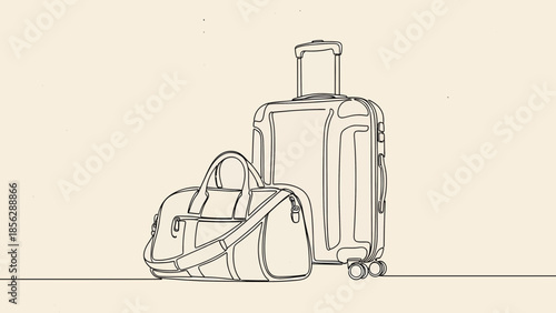 Minimalist Continuous Line Art Illustration of Travel Suitcase and Duffle Bag