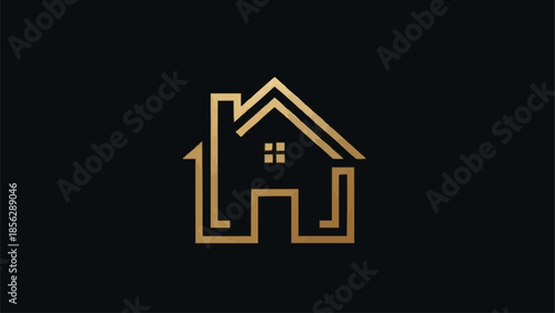 Elegant Golden House Outline Logo Design.