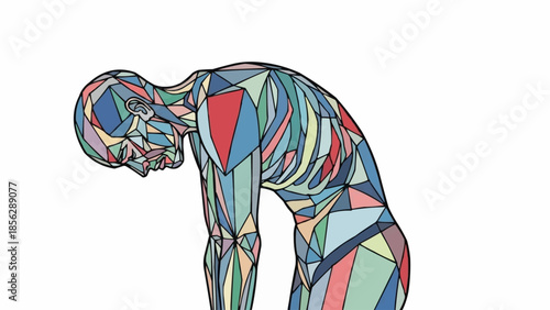 Abstract human body anatomy illustration with geometric shapes.