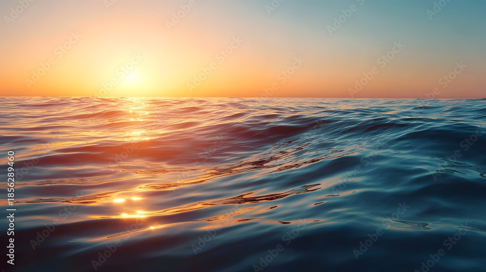 Obraz premium Golden Sunset Over Calm Ocean Waves Reflecting Sunlight.