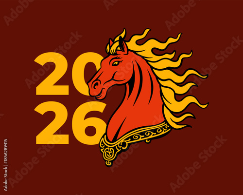 2026 Chinese New Year of the Fire Horse Zodiac Vector Illustration