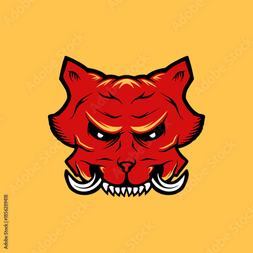 Fierce Red Mythical Beast Head Vector Mascot Logo