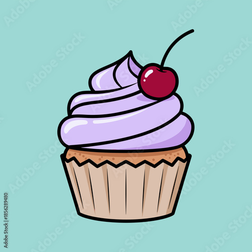 Delicious Cupcake with Cherry Topping - A Sweet Treat Illustration.