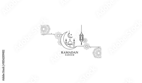 Minimalist Line Art Ramadan Kareem Greeting Card Vector Illustration