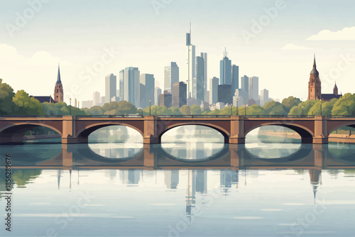 Illuminated architecture and city buildings reflect across the river Thames as the urban skyline glows at dusk under a sunset sky, creating a panoramic landmark travel cityscape
