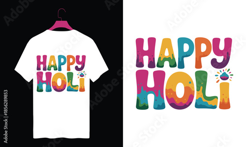 Happy holi t-shirt design isolated on white background, Vector, illustration