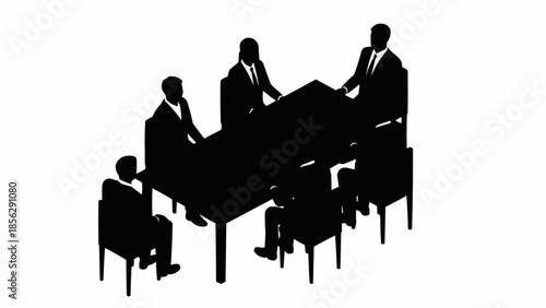 Business Meeting Silhouettes Around a Conference Table.