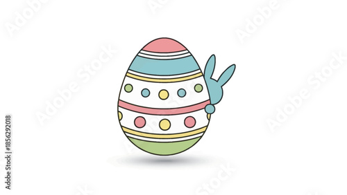 Easter Egg Decoration with Bunny Ears, Festive and Colorful Design with Stripes and Dots