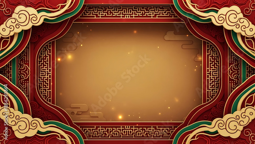 Elegant Chinese New Year background with red and gold accents.