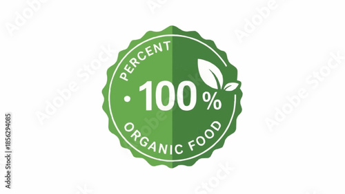 Green 100 Percent Organic Food Seal with Leaf Icon.