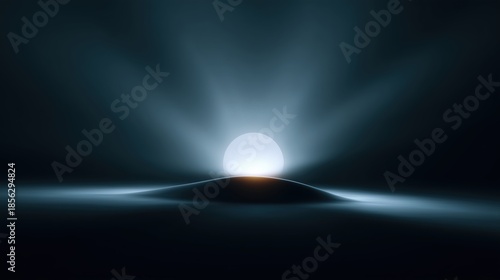 Ethereal Sunrise over Misty Landscape with Soft Blue Light