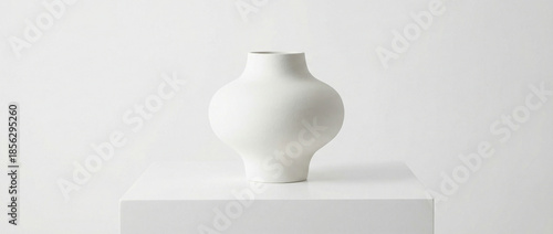 Elegant white ceramic vase on display in minimalist studio against white backdrop