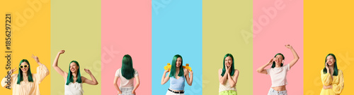 Set of cool young woman wit...