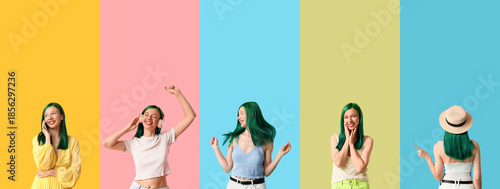 Set of cool young woman wit...